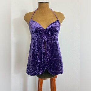 Vintage Victorias Secret Y2K Purple Crushed Velvet Cami S Beaded Split Front Exc